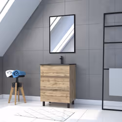 Description générale Ce meuble de salle de bain TIMBER, fonctionnel et tendance, est composé d'un caisson meuble de 60 cm, d' ...