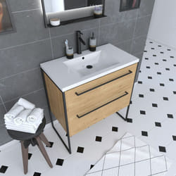 Aurlane - meuble de salle de bain 80x50cm - vasque blanche 80x50cm - 2 tiroirs finition chêne naturel