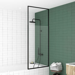 Pare baignoire 75x153cm extensible jusqu'à 202cm - aluminium noir mat - verre trempé 6mm - stretchy