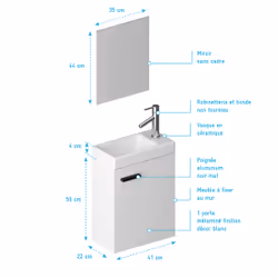Ensemble Meuble Lave Mains Blanc 41x50x22cm + Miroir - smally white - Vue supplémentaire 4