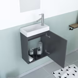 Ensemble Meuble Lave Mains Gris 41x50x22cm + Miroir - smally grey