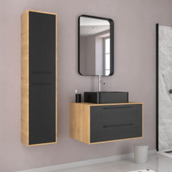 Ensemble Meuble Lave Mains décor Bois 41x50x22cm + Miroir - SMALLY WOOD