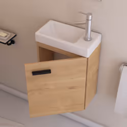 Ensemble Meuble Lave Mains décor Bois 41x50x22cm + Miroir - SMALLY WOOD