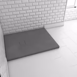 Description générale Receveur de douche en résine SMC de couleur gris, avec un effet pierre et une pente diamant pour un drai ...