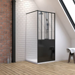 Aurlane - pack paroi de douche 90x200 cm noir mat - verre trempe 5 mm + receveur a poser extra plat 90x90