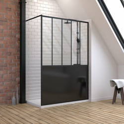 Aurlane - pack paroi de douche 140x200 cm noir mat - verre trempe 5mm + receveur a poser rectangle - 140x80cm