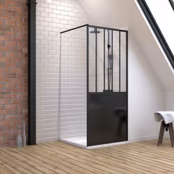 Pack Paroi de douche 90x200 cm noir mat + Receveur extra plat a poser 90X90 cm caniveau