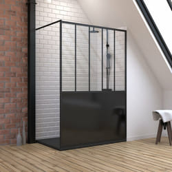 Aurlane - pack paroi de douche 90x200 cm noir mat + receveur à poser en matériaux composite smc - 90x140cm