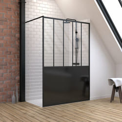 Aurlane - pack paroi de douche 140x200 cm noir mat + receveur de douche a carreler 140x90 cm recoupable