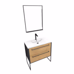 Aurlane - Meuble Salle de Bains 80 cm, Vasque Résine Blanche, Miroir Led - Finition Chêne et Noir - structura