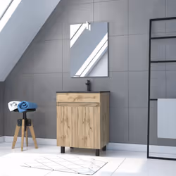 Ce meuble de salle de bain TIMBER, fonctionnel et tendance est composé de : Un caisson meuble 60 : Meuble en MDF et mélaminé  ...