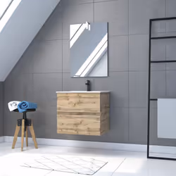 Ce meuble de salle de bain TIMBER, fonctionnel et tendance est composé de : Un caisson meuble 60 : Meuble en MDF et mélaminé  ...