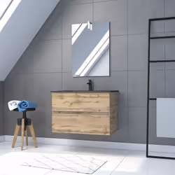 Ce meuble de salle de bain TIMBER, fonctionnel et tendance est composé de : Un caisson meuble 80 : Meuble en MDF et mélaminé ...