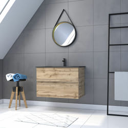 pack meuble sdb 80cm suspendu 2 tiroirs chenevasque noire + miroir barber - timber 80pack34