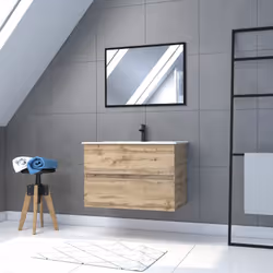 Ce meuble de salle de bain TIMBER, fonctionnel et tendance est composé de : Un caisson meuble 80 : Meuble en MDF et mélaminé  ...
