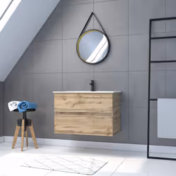Ce meuble de salle de bain TIMBER, fonctionnel et tendance est composé de : Un caisson meuble 80 : Meuble en MDF et mélaminé  ...