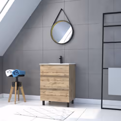 Ce meuble de salle de bain TIMBER, fonctionnel et tendance est composé de : 1 Meuble de 60cm en MDF et mélaminé bois finition ...
