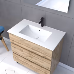 Pack Meuble SDB 80cm sur pieds 3 tiroirs CheneVasque blanche + Miroir Led - TIMBER 80Pack46