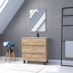 Ce meuble de salle de bain TIMBER, fonctionnel et tendance est composé de : Un caisson meuble 80 : Meuble en MDF et mélaminé  ...