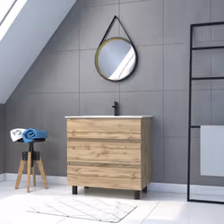 Ce meuble de salle de bain TIMBER, fonctionnel et tendance est composé de : Un caisson meuble 80 : Meuble en MDF et mélaminé  ...