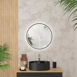 Miroir salle de bain ROND avec éclairage LED et contour noir - Ø60cm - GO BLACK LED