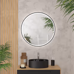 Miroir salle de bain ROND avec éclairage LED et contour noir - Ø70cm - GO BLACK LED