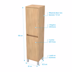 Colonne de rangement Chêne Clair sur Pieds - Hauteur 160 cm - 2 Portes - XENOS - Vue supplémentaire 4