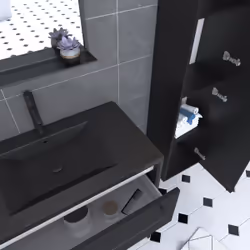 Aurlane - Meuble Salle de Bains 80 cm, Vasque Noire, Miroir Led et Colonne - Noir - structura