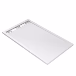 Receveur en acrylique Blanc Effet Pierre 80x140x5 cm - Grille Linéaire Chrome - MOON
