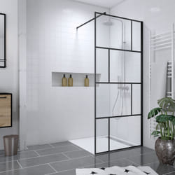 Aurlane - Pack Paroi de douche 90x195 cm + receveur en acrylique blanc effet pierre 90X90