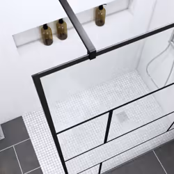 Pack Paroi de douche 90x195 cm + RECEVEUR EN ACRYLIQUE BLANC EFFET PIERRE 90X90 + BONDE HORIZONTALE