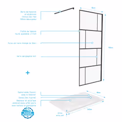 Pack Paroi de douche 90x195 cm + Receveur Blanc effet pierre 140x90 cm - Vue supplémentaire 4