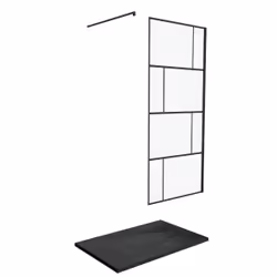 Pack Paroi de douche 90x195 cm + Receveur Noir effet pierre 140x90 cm