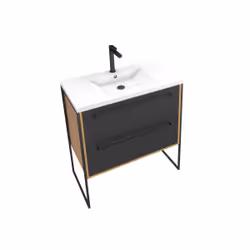 Aurlane - Meuble de salle de bain 80x50cm - vasque blanche 80x50cm - 2 tiroirs noir mat