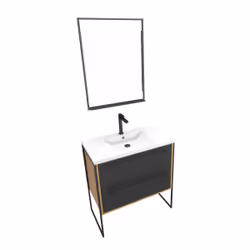 Aurlane - Meuble salle de bain 80x50cm - vasque blanche 80x50 cm - 2 tiroirs noir mat + miroir led