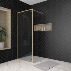 Paroi de douche 90x200 cm - Cadre et bras aluminium Or Doré Brossé - goldy contouring