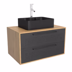 Pack meuble de salle de bain 53x45x80cm caisson 2 tiroirs + vasque rectangulaire noir mat - UBY 80