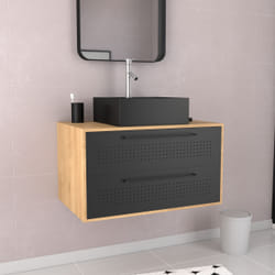 Meuble de Salle de Bains 80 cm avec Vasque Carrée - Finition Chêne naturel et Noir Mat - uby