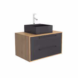 Meuble de Salle de Bains 80 cm avec Vasque Carrée - Finition Chêne naturel et Noir Mat - uby