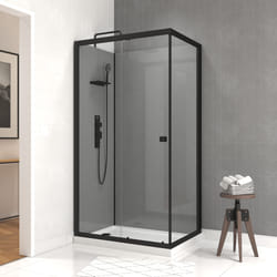 Cabine de douche rectangle 110x80x209 cm - Receveur bas - Fonds Gris Profilés Noir Mat - FOGGY LOW