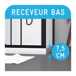 Cabine de douche rectangle 110x80x209 cm - Receveur bas - Fonds Gris Profilés Noir Mat - FOGGY LOW