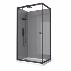 Cabine de douche rectangle 110x80x209 cm - Receveur bas - Fonds Gris Profilés Noir Mat - FOGGY LOW