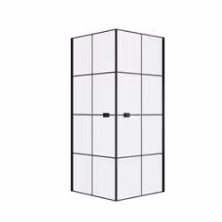 Portes de Douche en Angle 80x80x190 cm - Motifs carrés - Profilés Noir Mat - BLACK CUBE