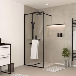 DARK CONTOURING SHELF, la paroi Noir Mat 3-en-1 : Paroi, Porte-serviette et Etagère ! Moderne et pratique, la paroi Dark Cont ...