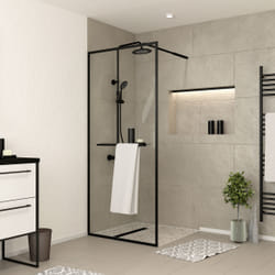 Paroi de Douche Noir Mat 120x200cm - Porte-serviette et étagère - DARK CONTOURING SHELF