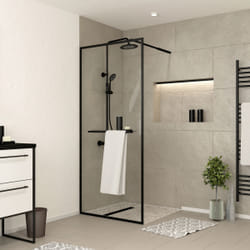 Paroi de Douche Noir Mat 100x200cm - Porte-serviette et étagère - dark contouring shelf