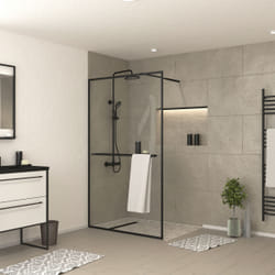 Paroi de Douche Noir Mat 120x200cm - Porte-serviette et étagère - dark contouring shelf