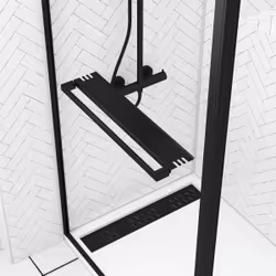 Paroi de Douche avec Volet Pivotant 90+40x200cm - Profilé, Porte-serviette et étagère noir mat