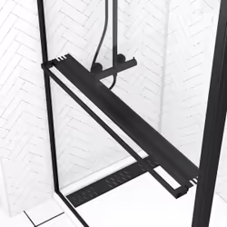 Paroi de Douche avec Volet Pivotant 120+40x200cm - Profilé, Porte-serviette et étagère noir mat