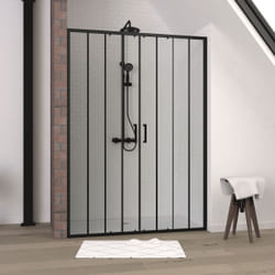 Paroi de douche 2 portes coulissantes 140x200 cm - Verre sérigraphié - Profilé Noir - crushx